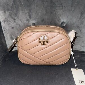 Tory Burch Classic Taupe Kira Chevron Small Camera Bag